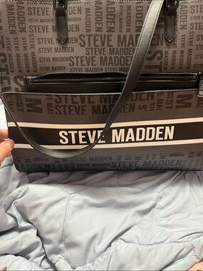 Steve Madden Brown and Cream Logo Messenger Bag